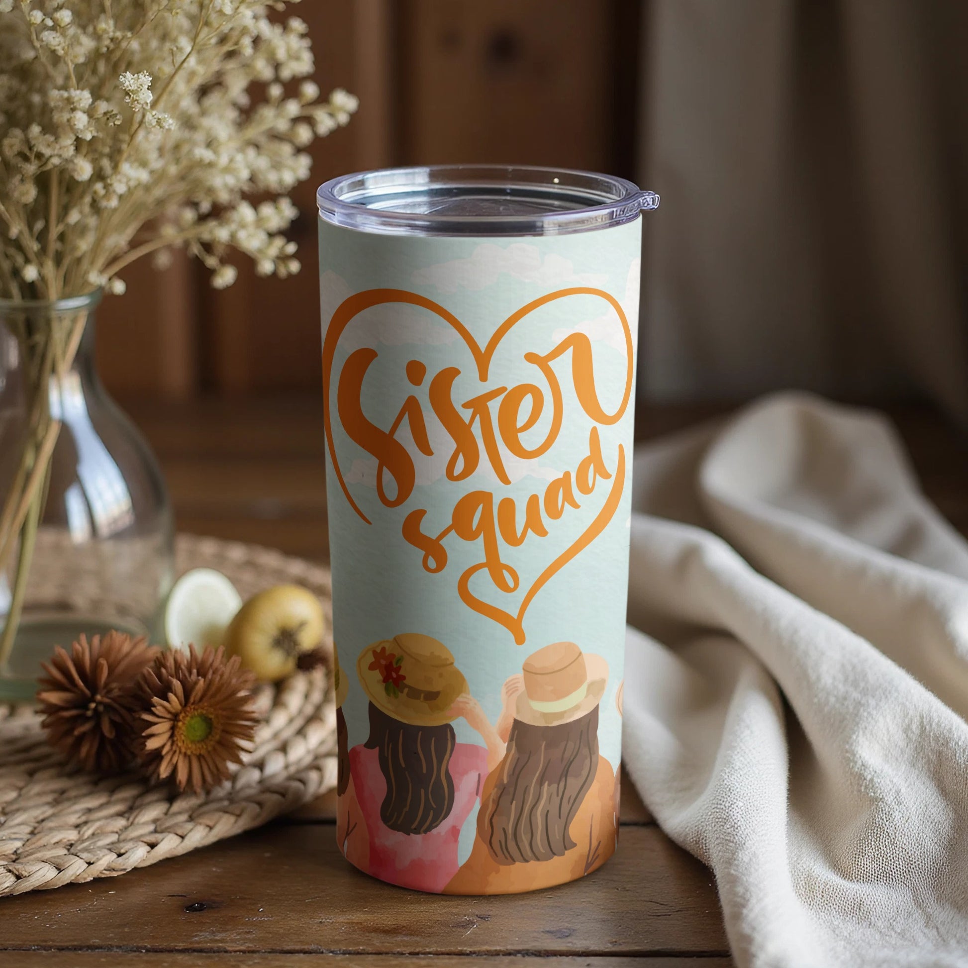 Sister Squad Heart Art Tumbler for Best Friend Gifts