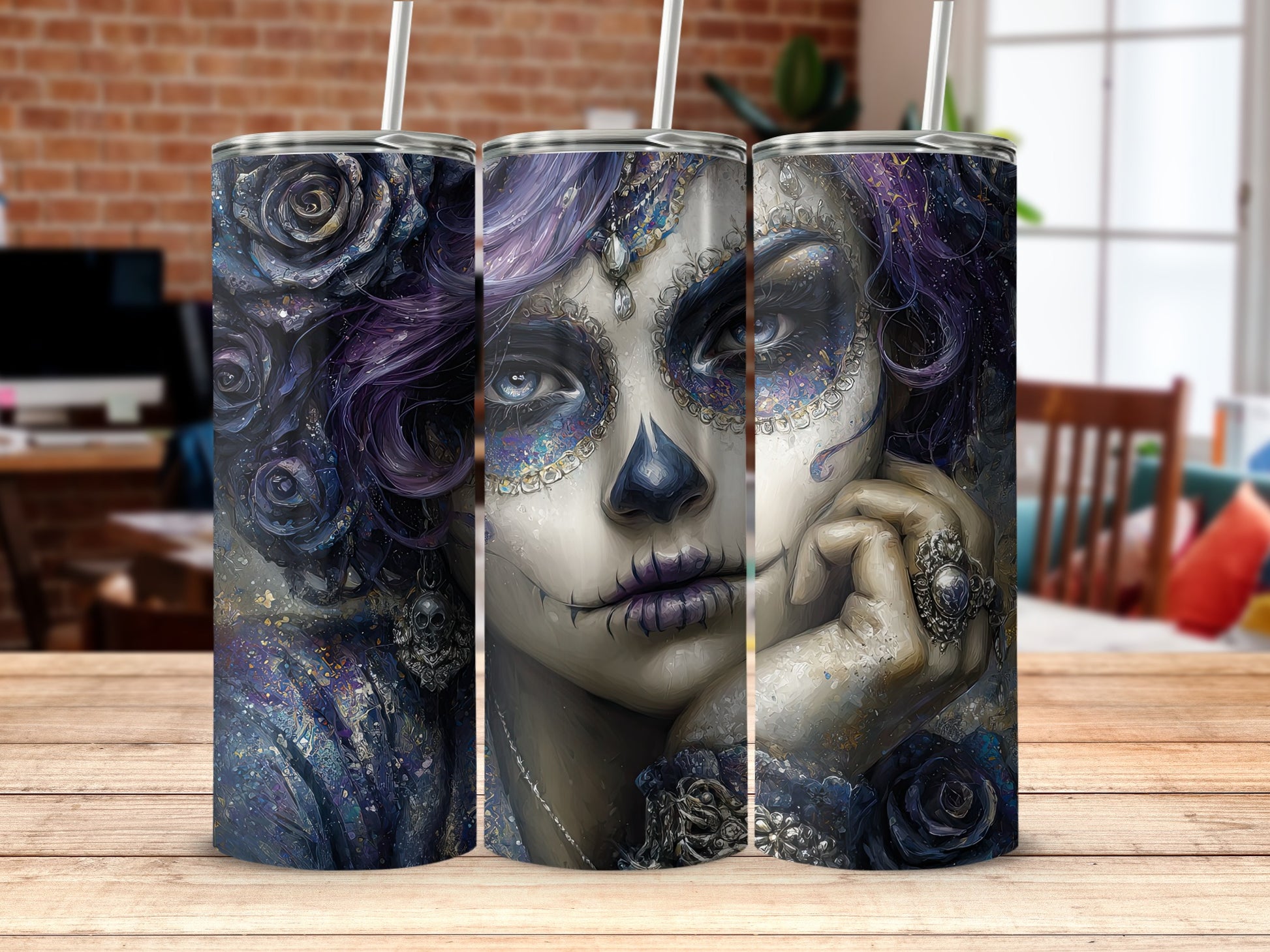 Gothic Sugar Skull Lady Stainless Steel Tumbler