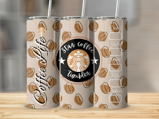 Custom Star Coffee Tumbler Decaf Shots Syrup Milk Options