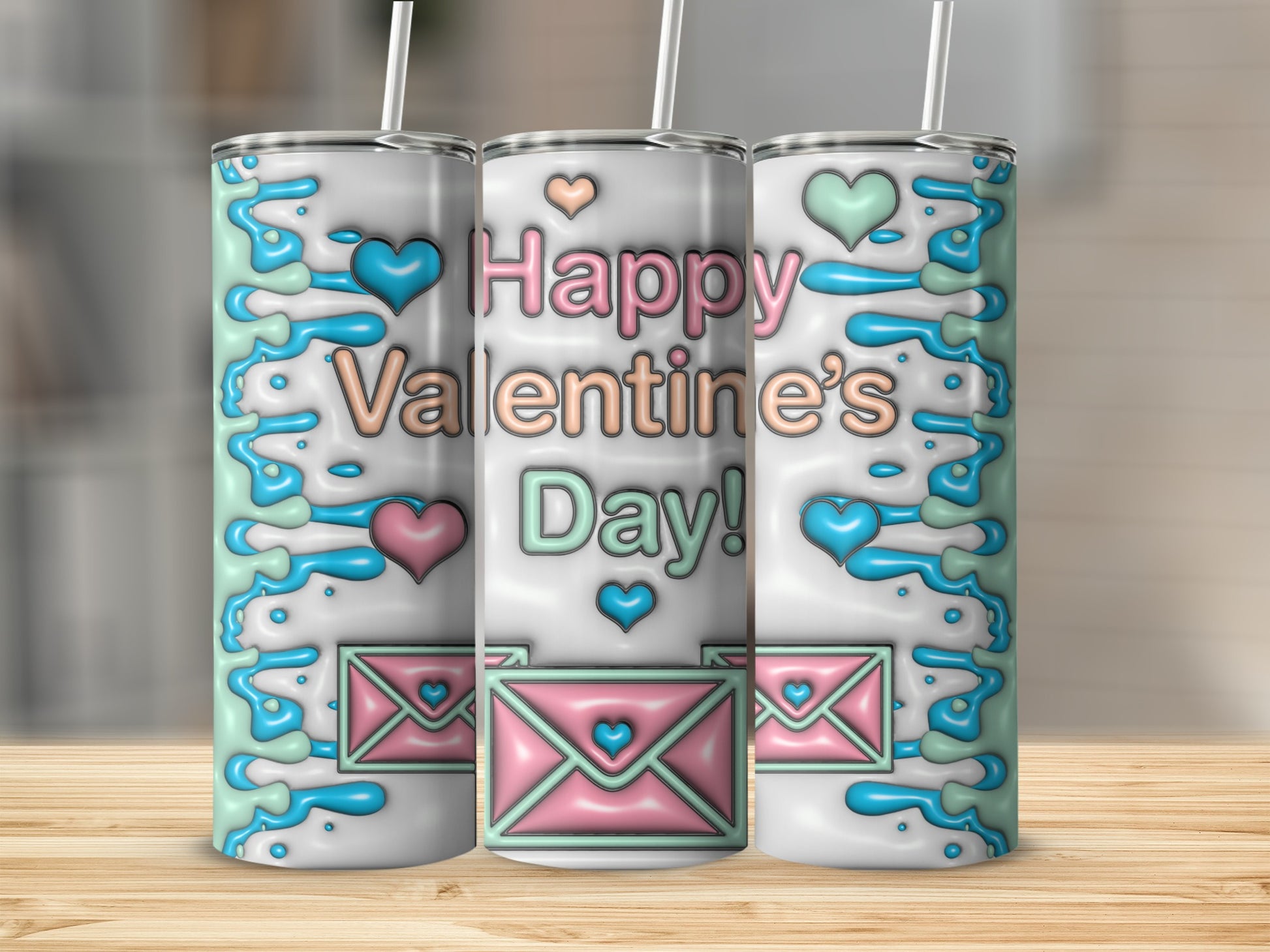 Happy Valentine's Day Hearts and Envelope Design Tumbler