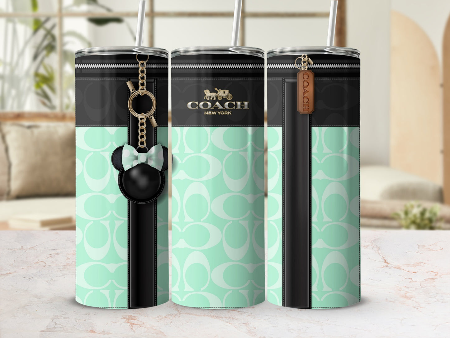 Stylish Coach New York Themed Tumbler with Keychain Accessory