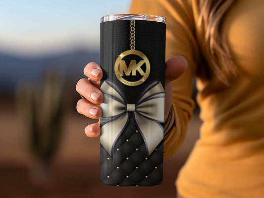Elegant Black and Gold MK Tumbler with Bow Design