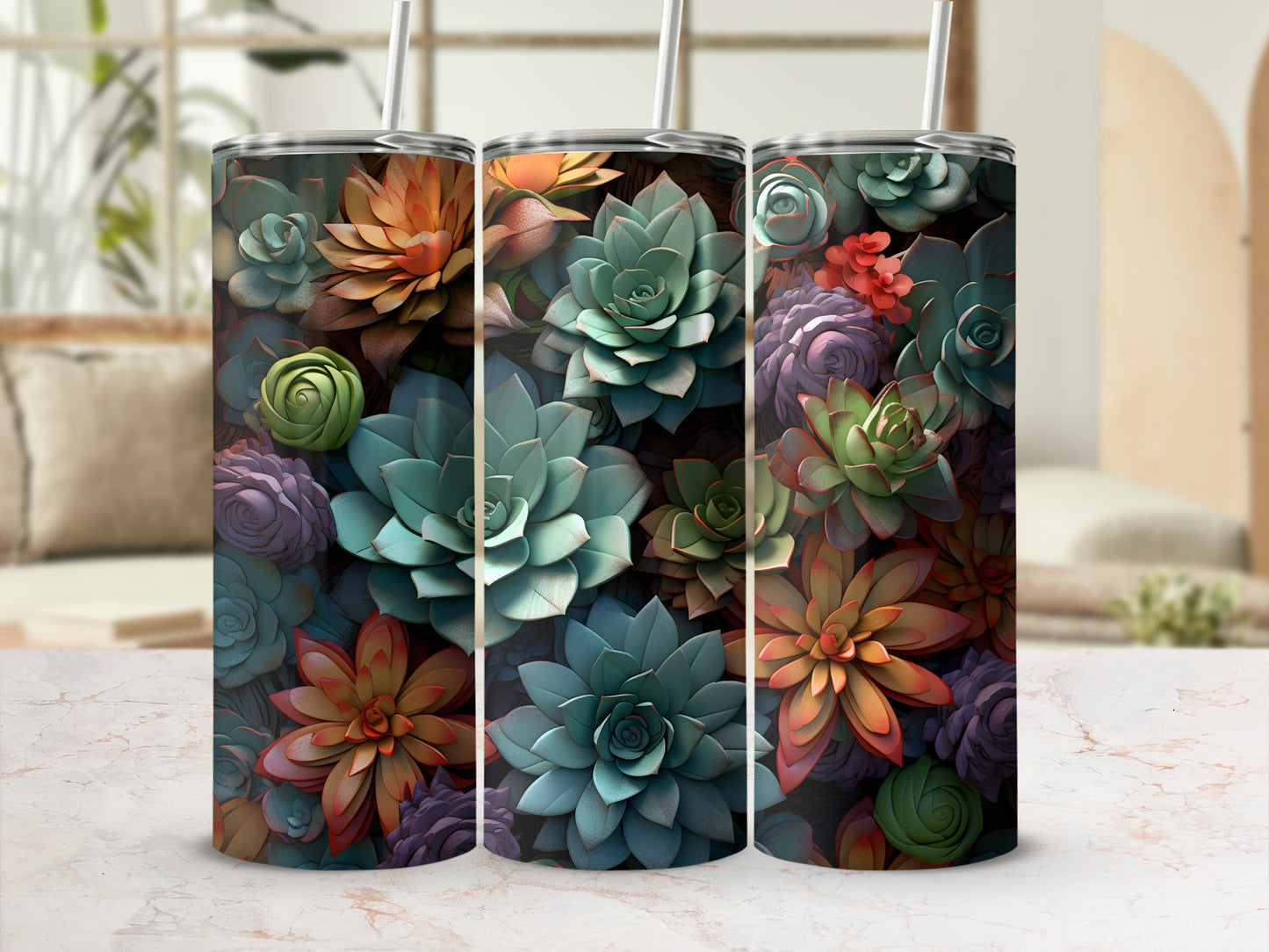 Succulent Design Insulated Tumbler Cup Product