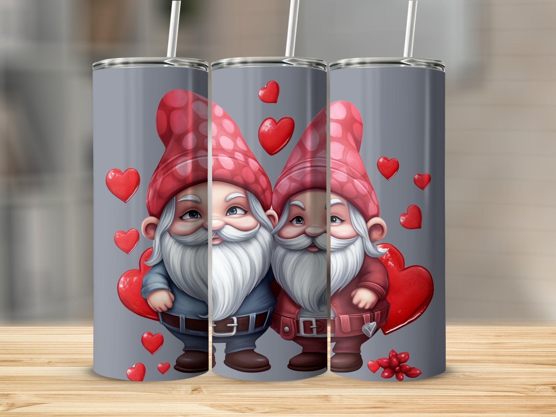 Adorable gnomes with hearts tumbler perfect for gifts