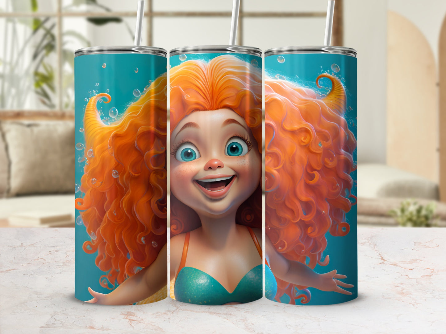 Colorful Girl Character Tumbler Cup with Straw