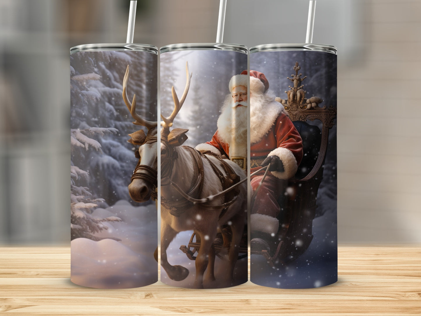 Santa and Reindeer Winter Wonderland Tall Tumbler