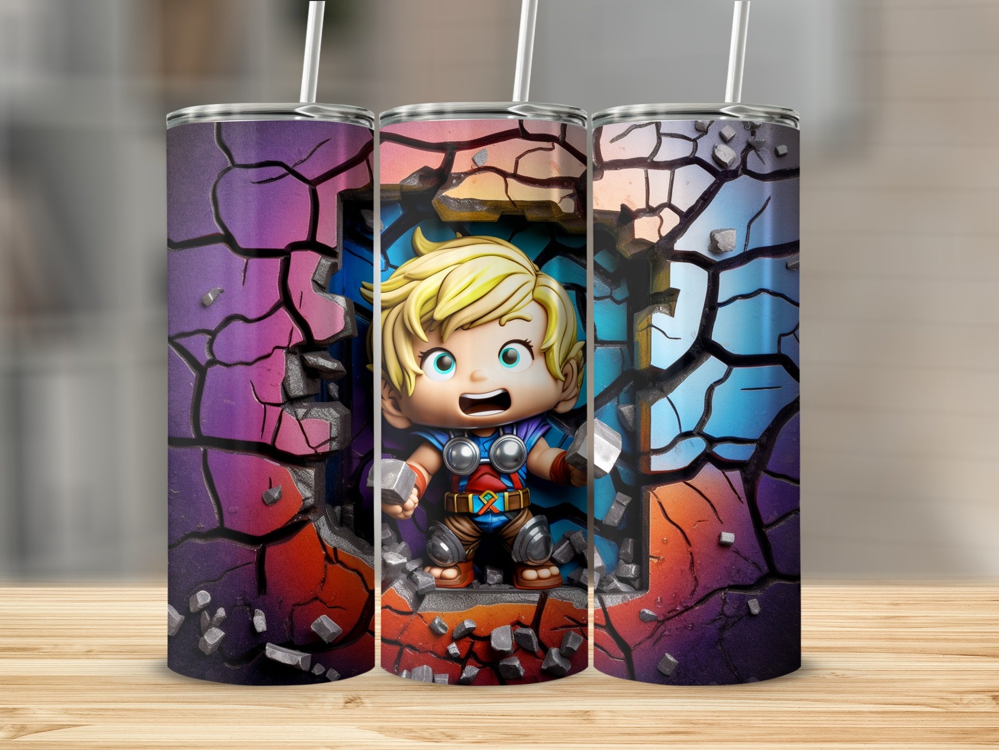 Superhero Character Tumbler with Vibrant Background