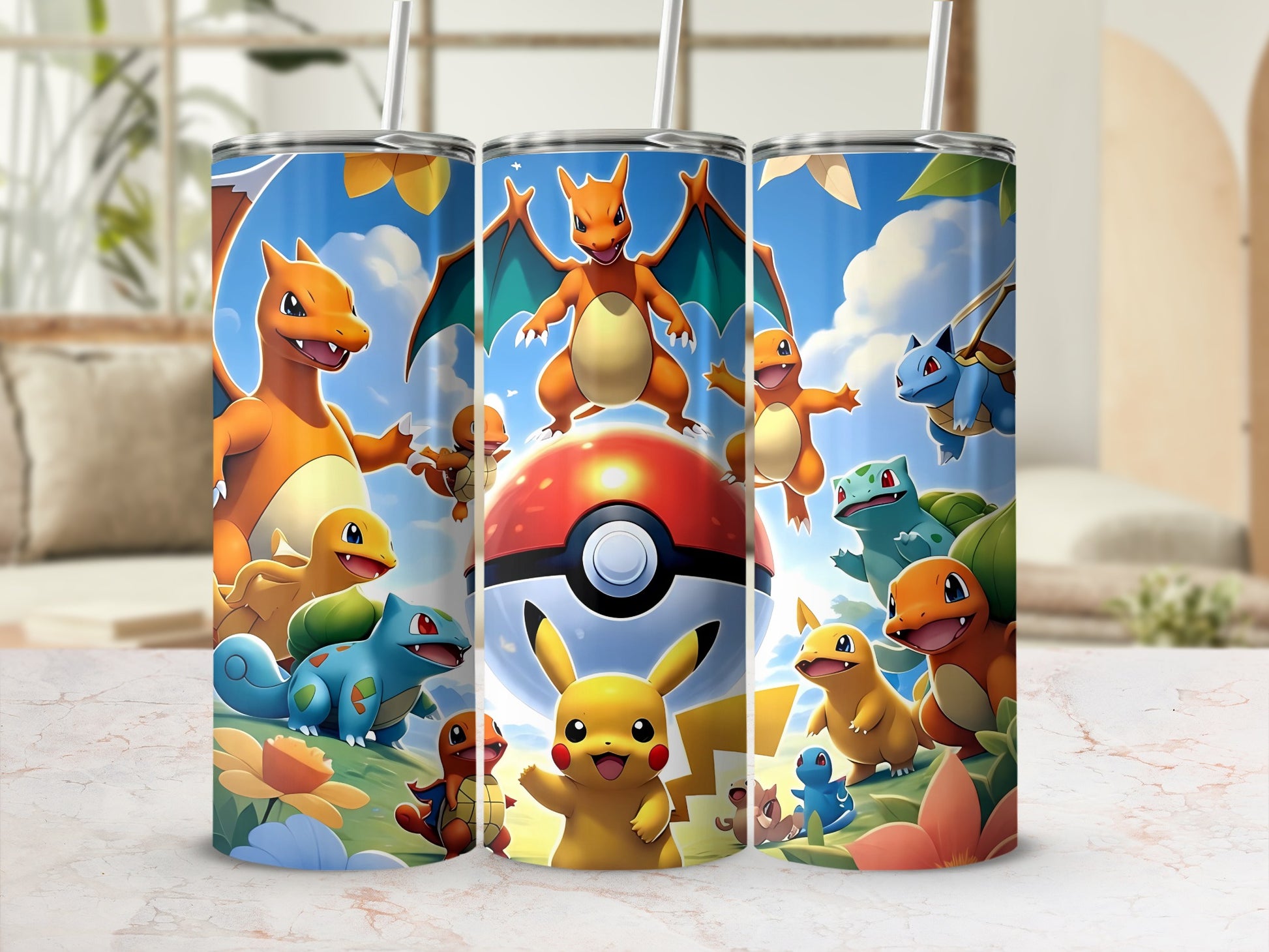 Colorful Pokemon Characters on a Tumbler Drinkware