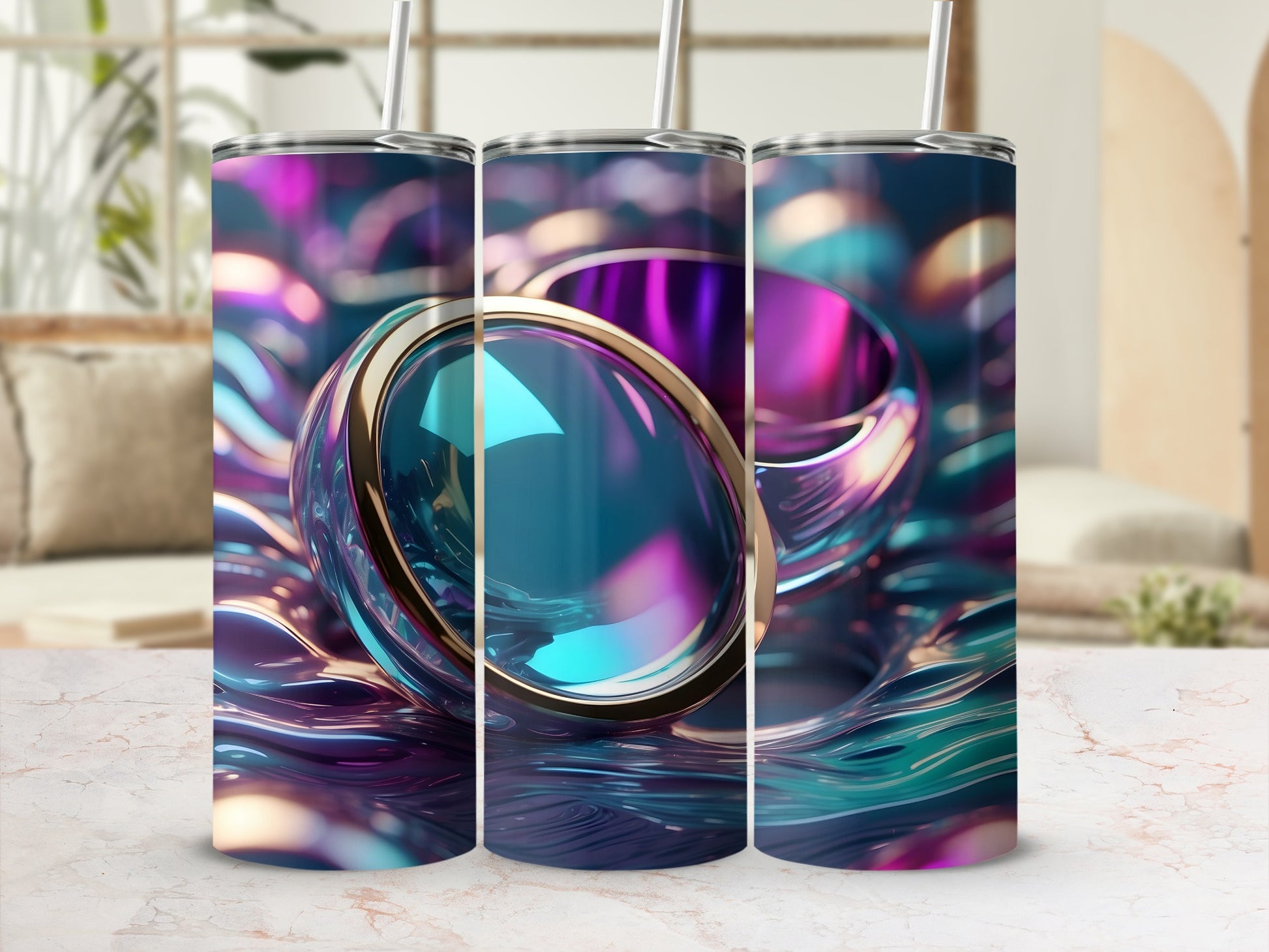 Iridescent Fluid Metallic Abstract Shiny Rings Tumbler product type