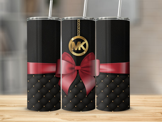 Elegant Black Tumbler with Red Bow and Gold Accent