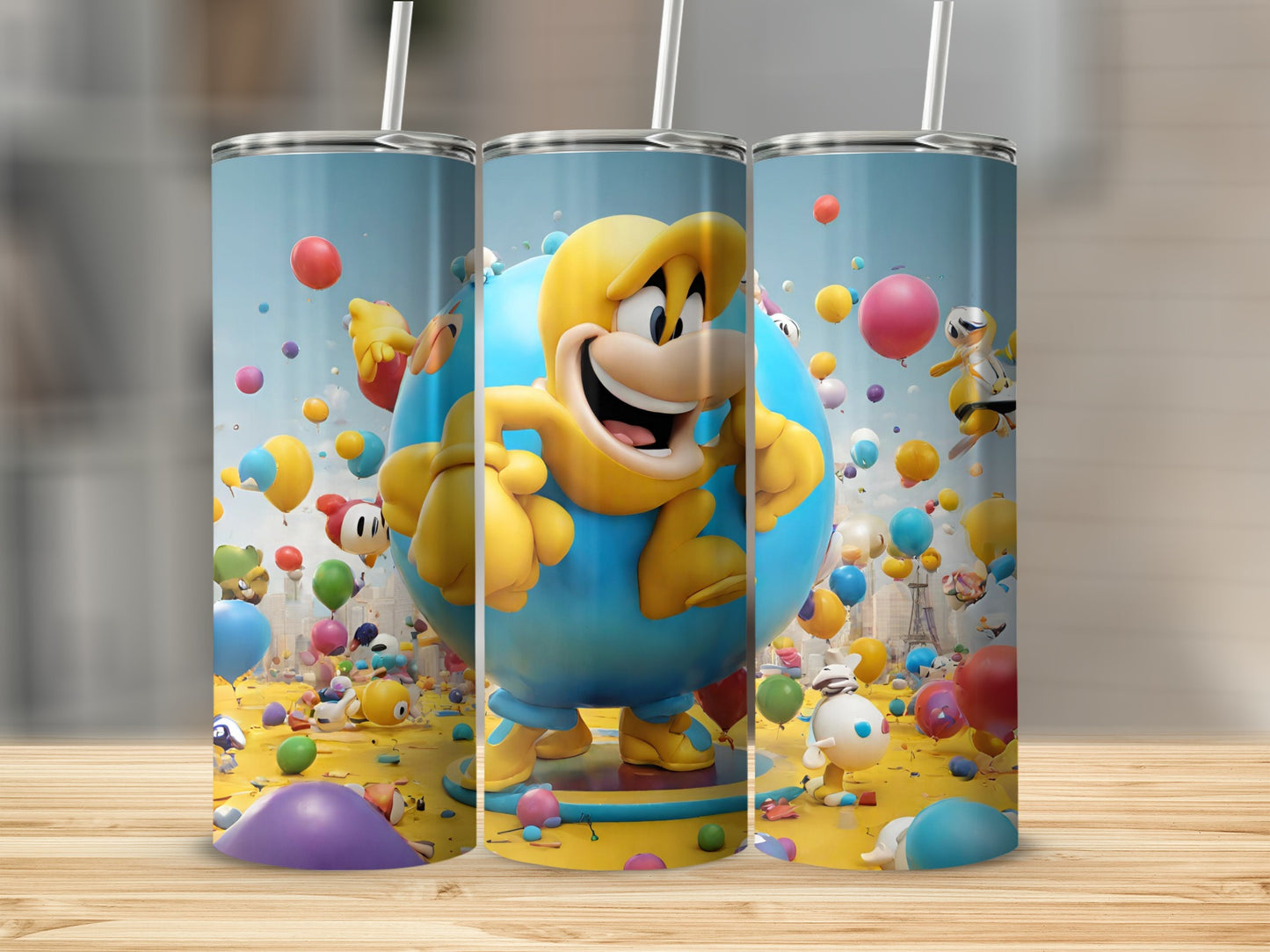 Colorful Balloons and Cartoon Characters Fun Tumbler