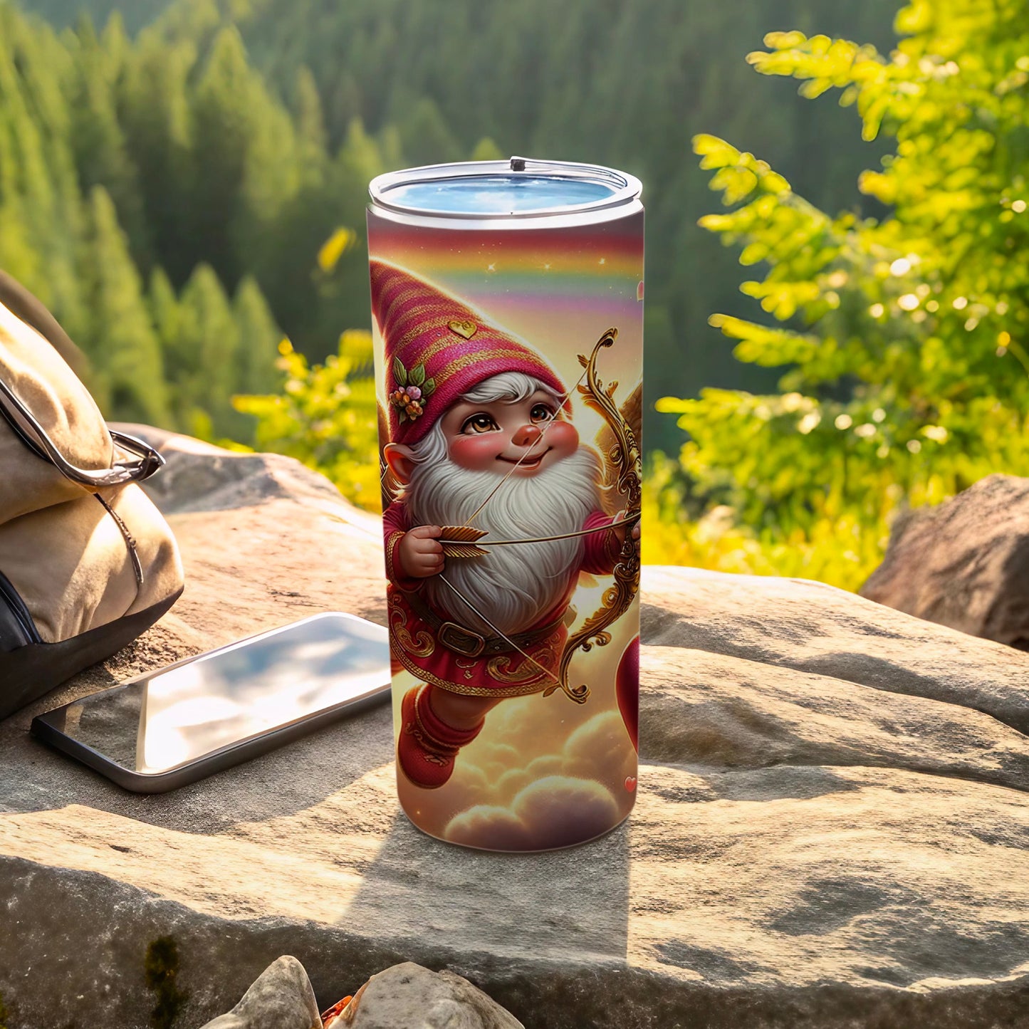 Cute Gnome with Bow and Arrow Travel Mug Flask for Camping