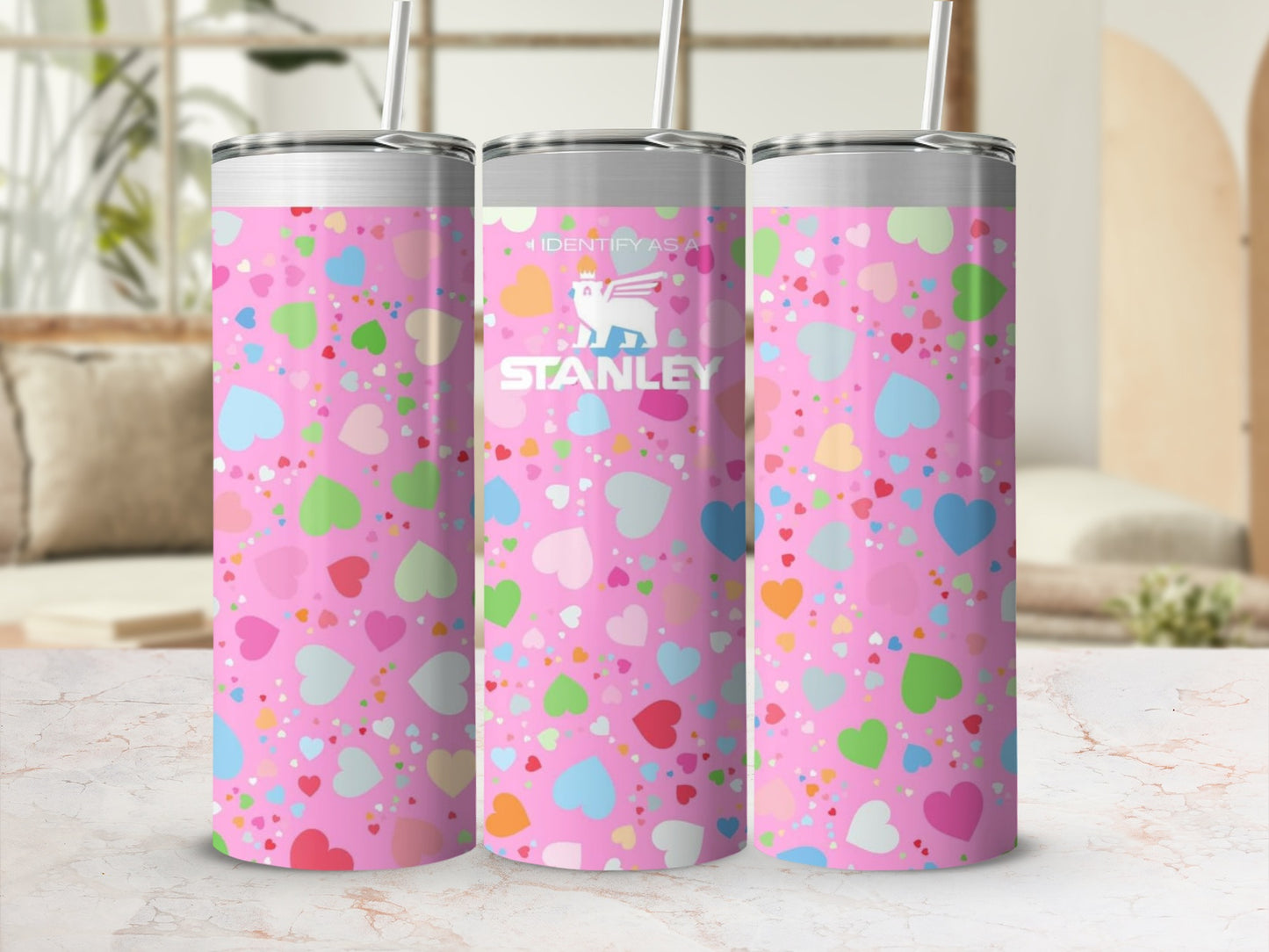 Colorful Heart Pattern Design Tumbler with Straw