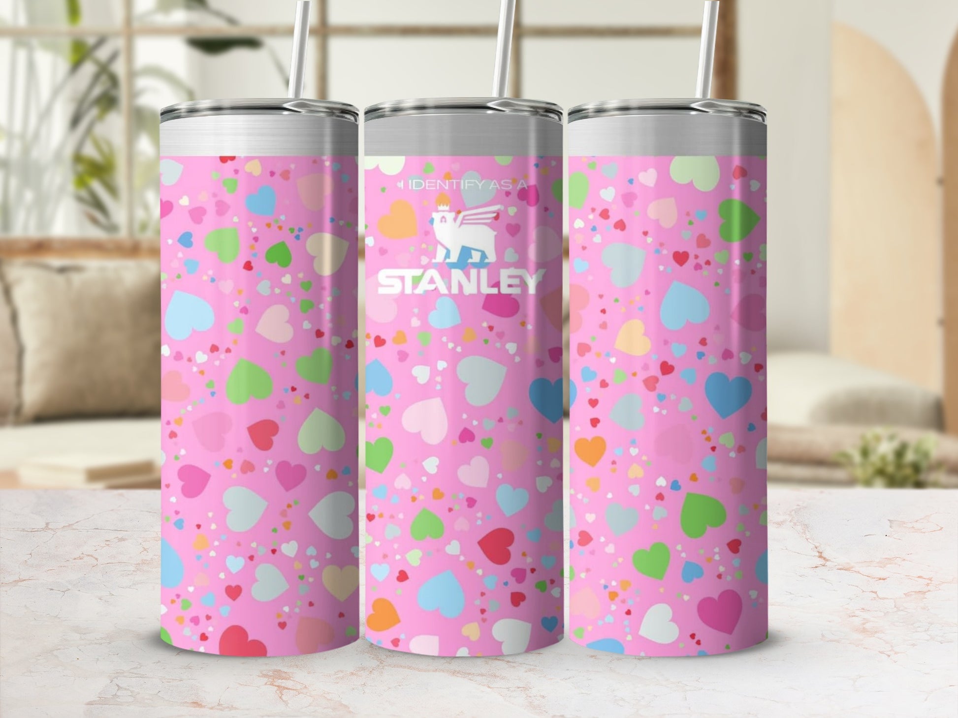 Colorful Heart Pattern Design Tumbler with Straw