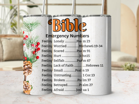 Bible Emergency Numbers Christmas Tree Tumbler