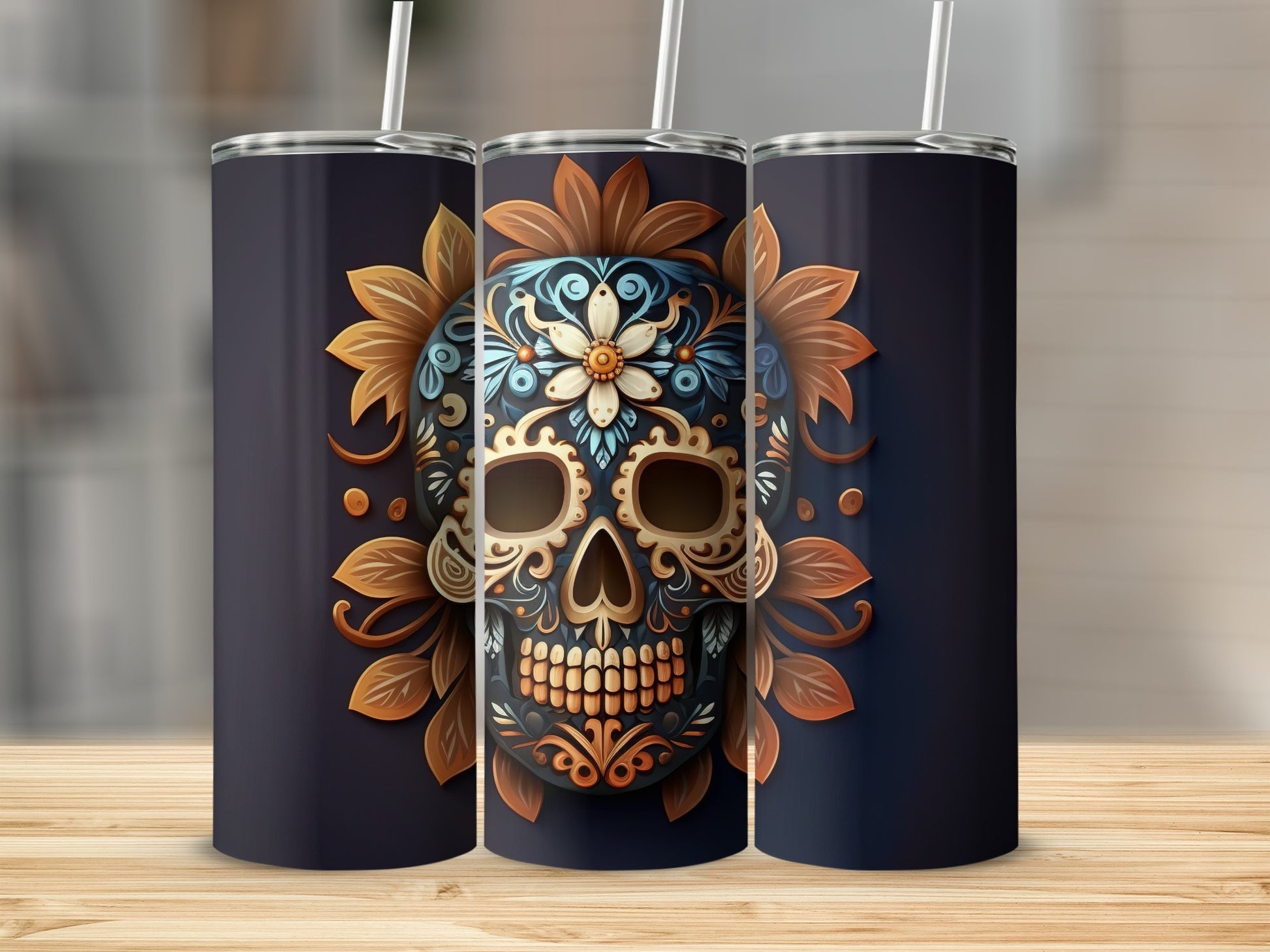 Colorful Sugar Skull Design Stainless Steel Tumbler