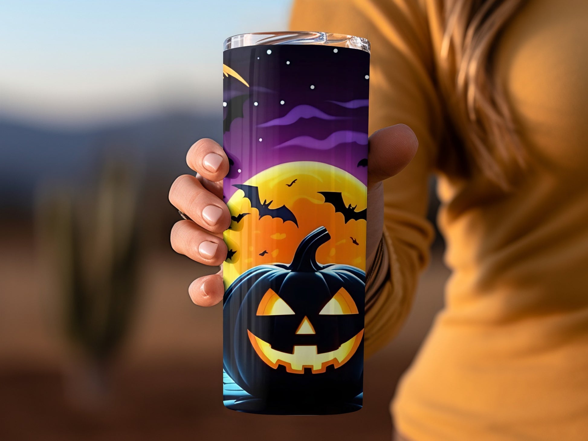 Halloween Pumpkin and Bats with Moon Tumbler