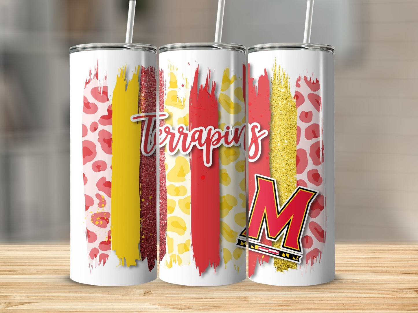 Terrapins With Letter M and Colorful Brush Strokes Tumblers