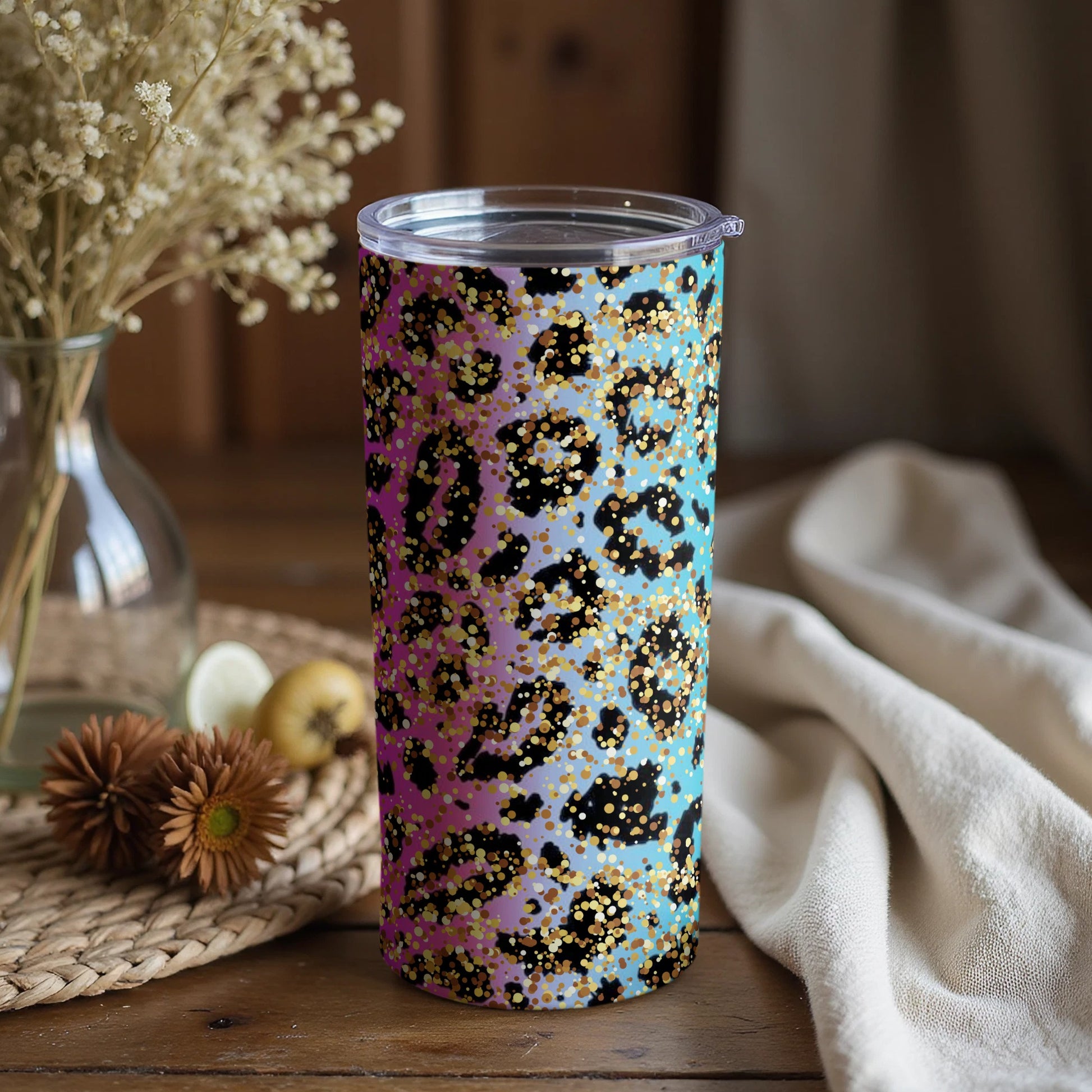 Colorful Leopard Print Insulated Tumbler Cup 20 oz