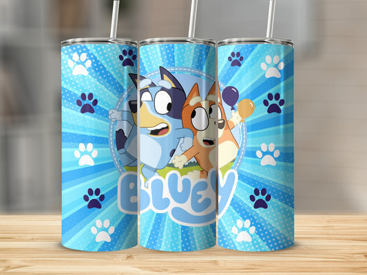 Bluey Cartoon Character Paw Print Design Tumbler