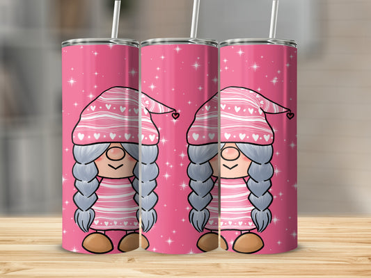 Pink Gnome Design Sparkle Tall Tumbler with Straw