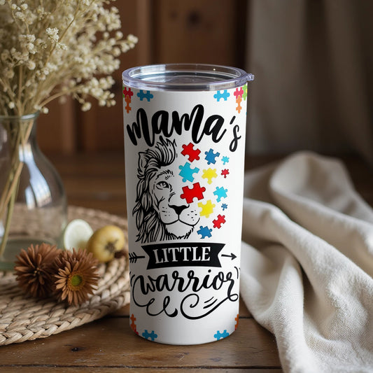 Mama's Little Warrior Tumbler with Puzzle Pieces Lion