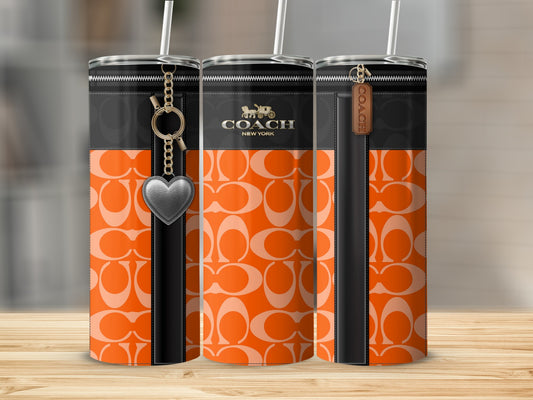 Elegant Orange and Black Designer Tumbler with Heart Charm