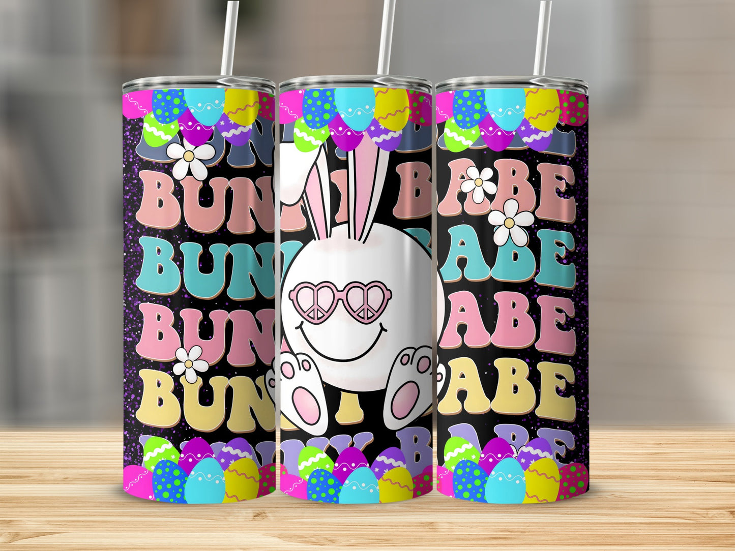 Colorful Bunny Babe Themed Tumbler Cup with Eggs Design
