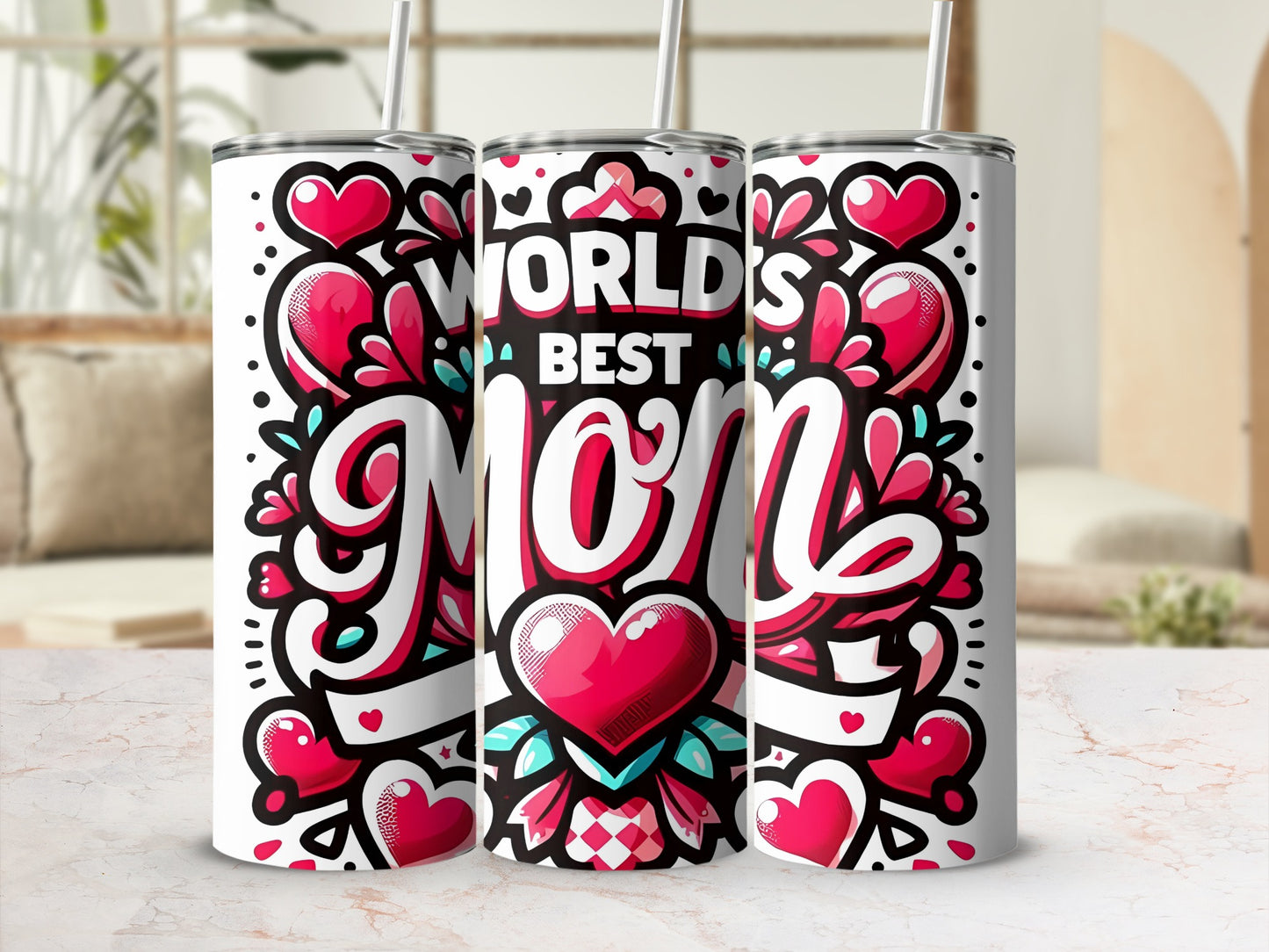 World's Best Mom Vibrant Heart Design Tumbler