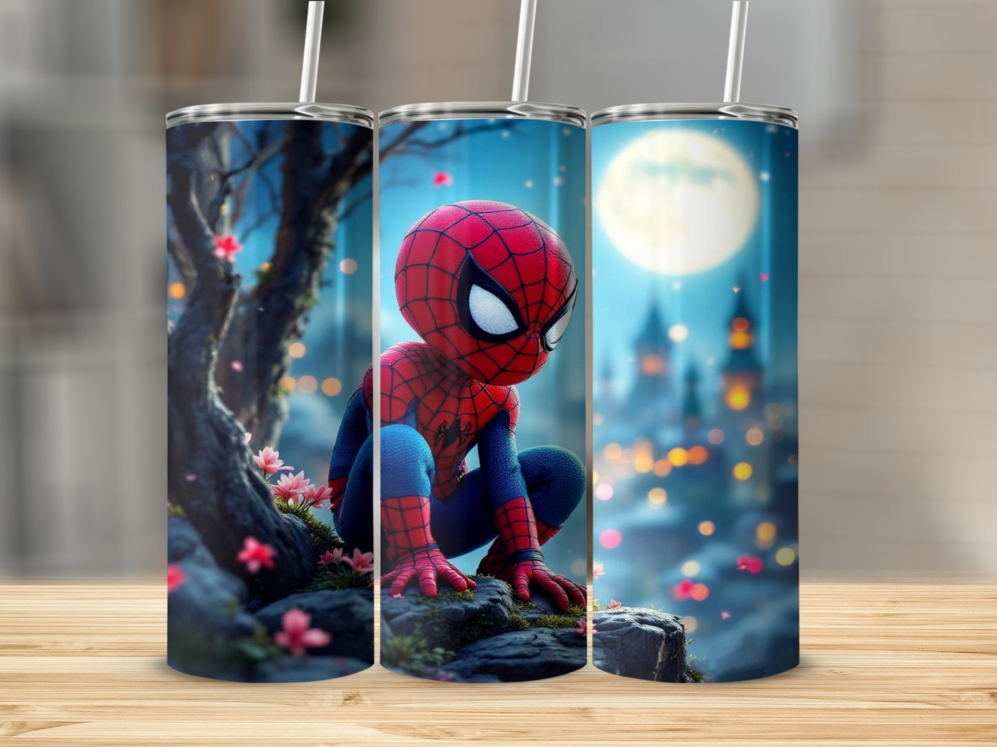 Vibrant Spiderman Scene with Fantasy Background Tumbler