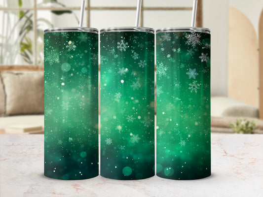 Elegant Green Snowflake Pattern Stainless Steel Tumbler