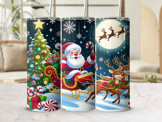 Festive Santa and Reindeer Christmas Theme Tumbler
