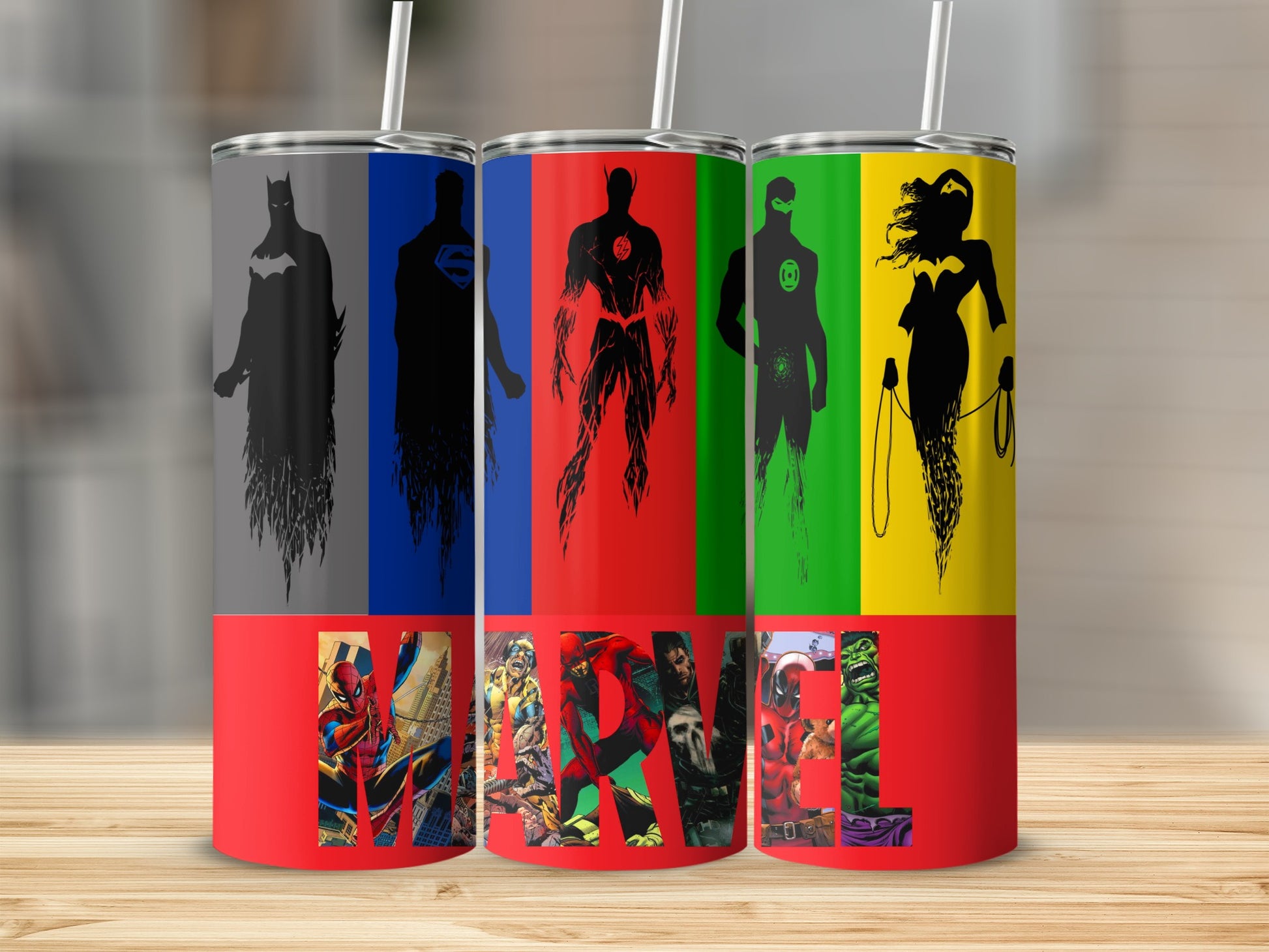 DC Heroes Silhouettes Marvel Comics Collage Tumbler product type