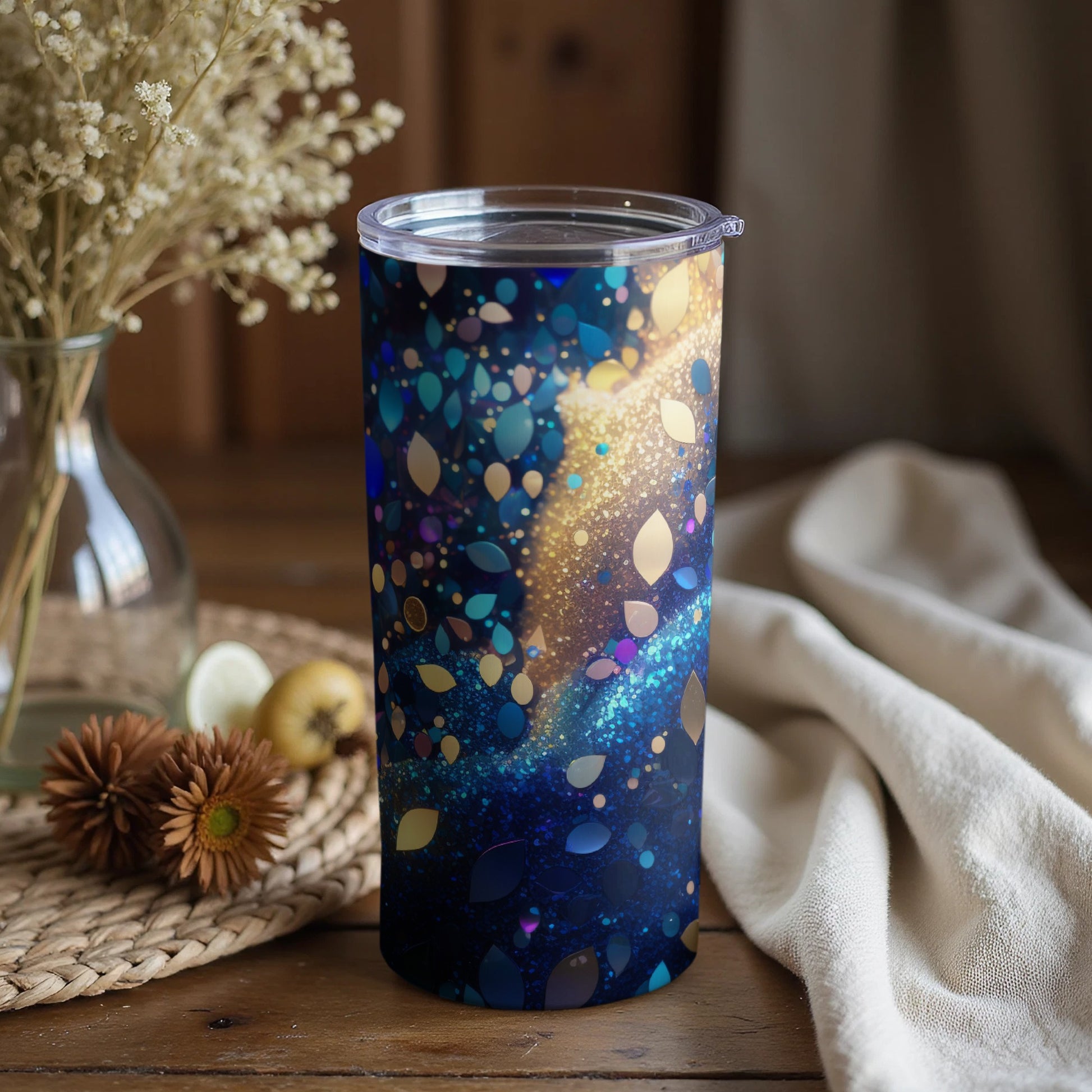 Stunning Galaxy Leaves Pattern Insulated Tumbler Cup