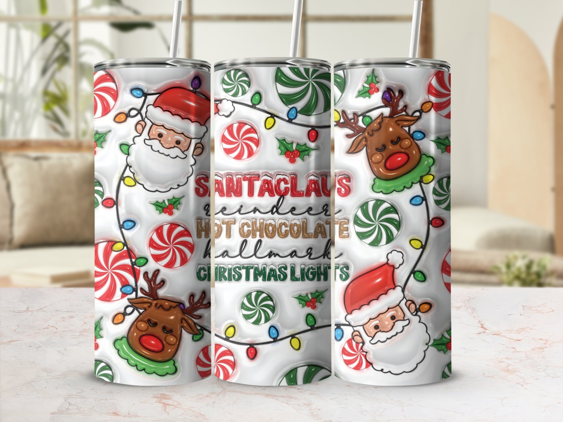 Festive Holiday Santa Reindeer Hot Chocolate Tumbler