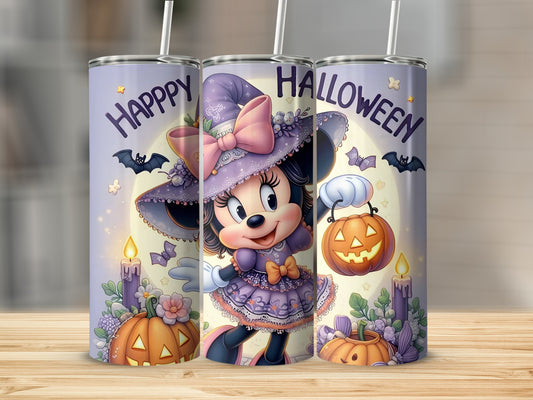 Cute Halloween Character with Pumpkin and Bat Design Tumbler