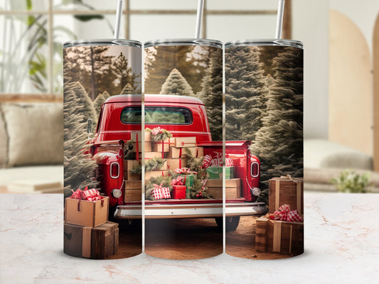 Festive Vintage Red Truck with Gifts Tumbler Accessory