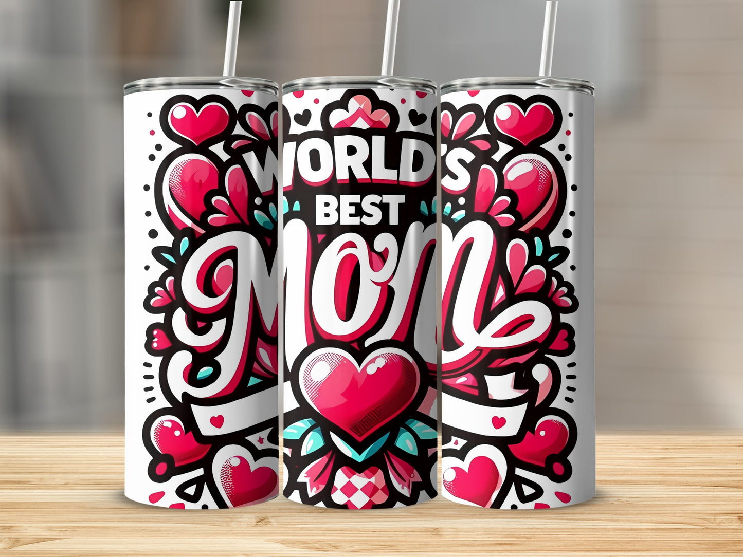 World's Best Mom Heart Design Travel Tumbler