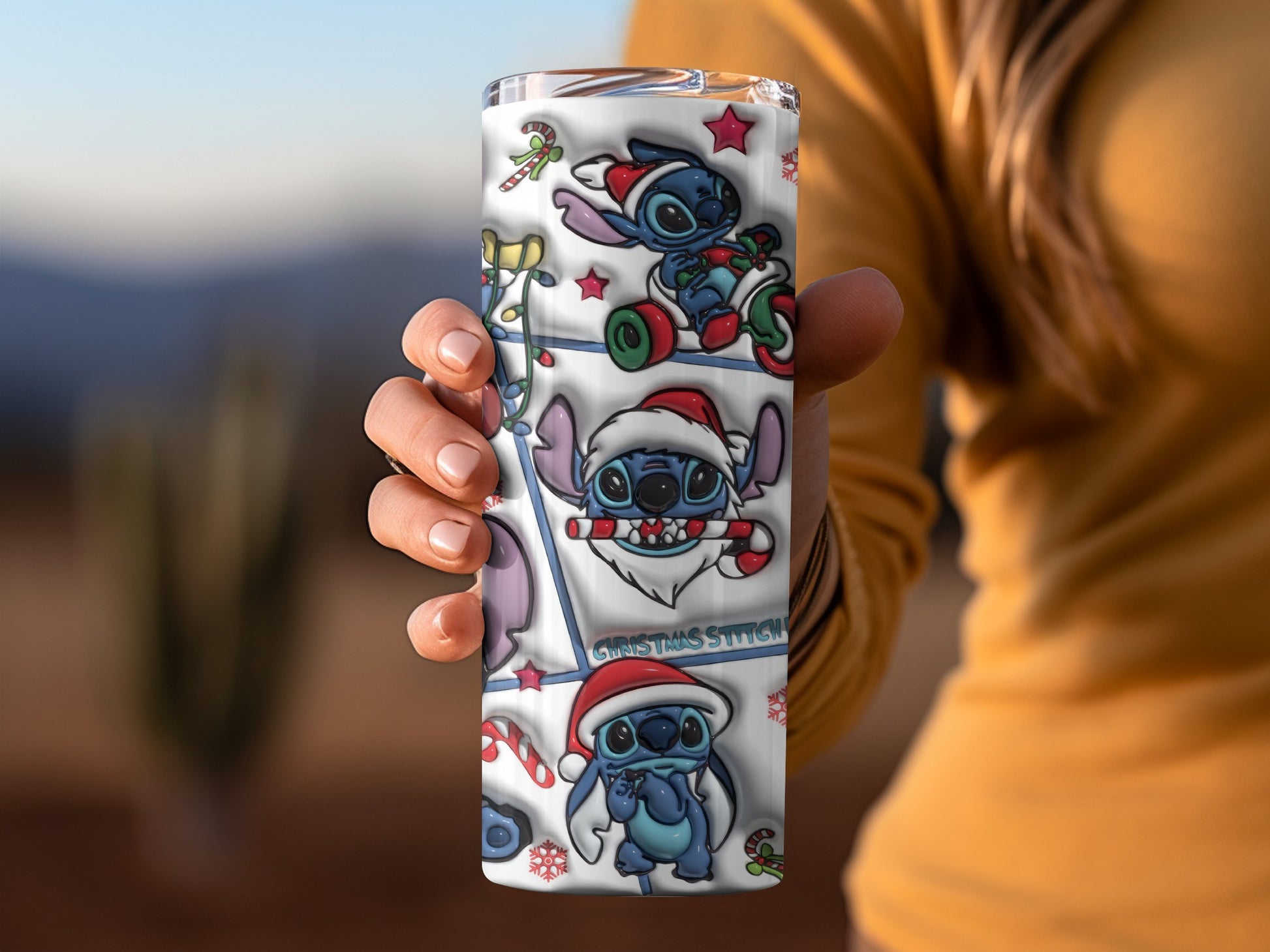 Christmas Stitch with Candy Canes and Santa Hat Tumbler