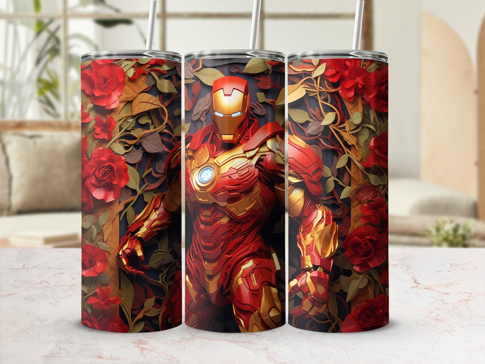 Iron Man with Roses Floral Design Tumbler