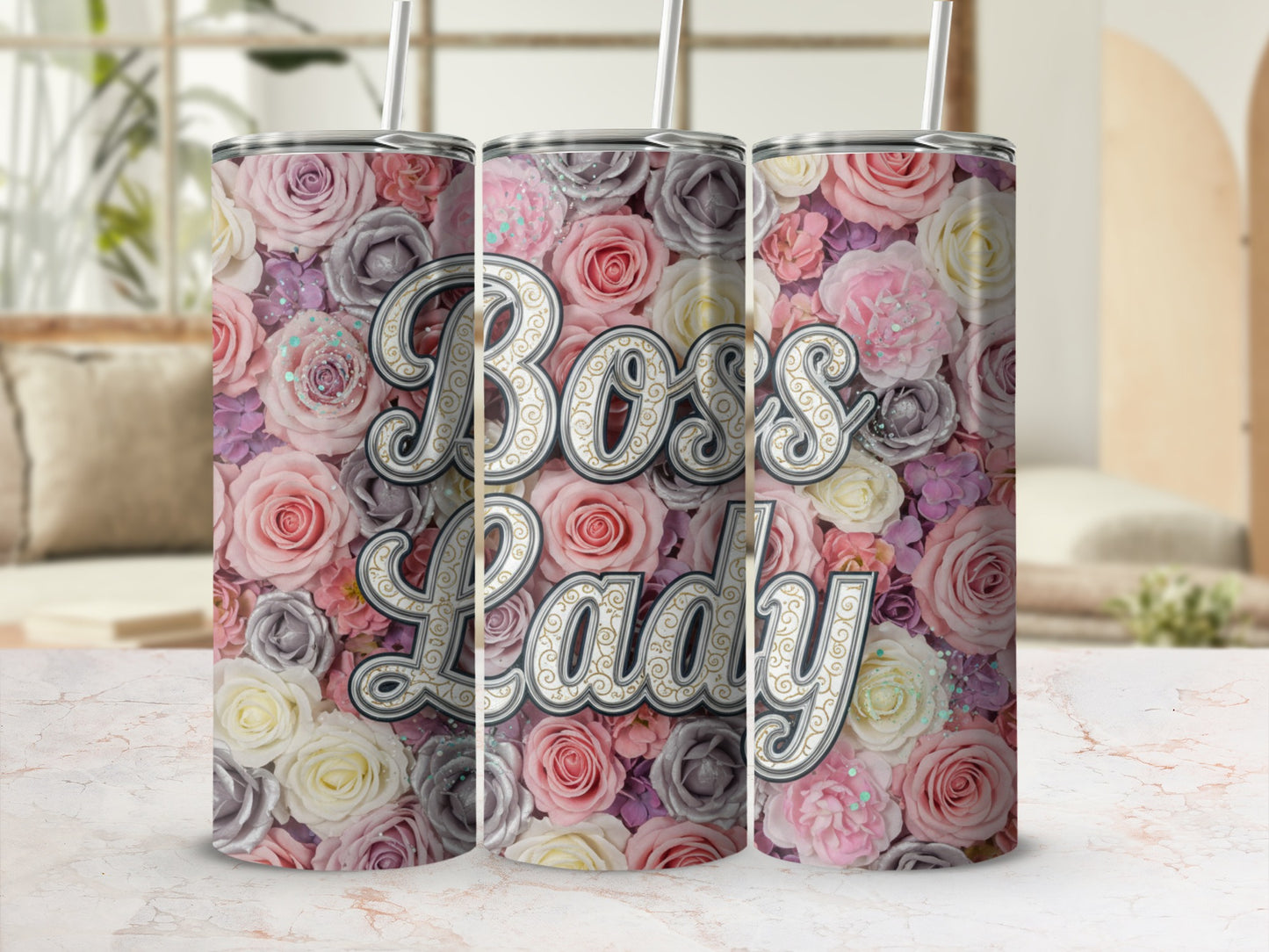Boss Lady Insulated Tumbler with Floral Design