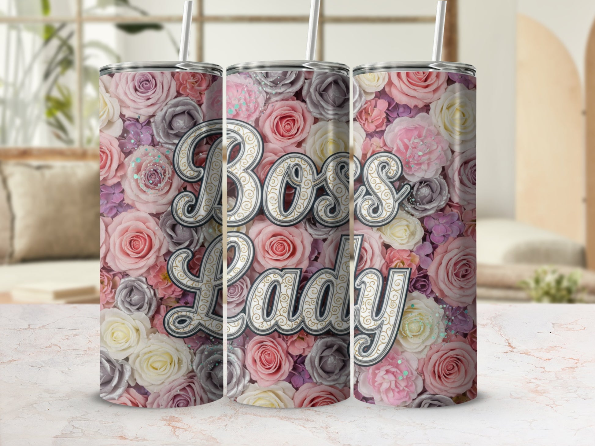 Boss Lady Insulated Tumbler with Floral Design