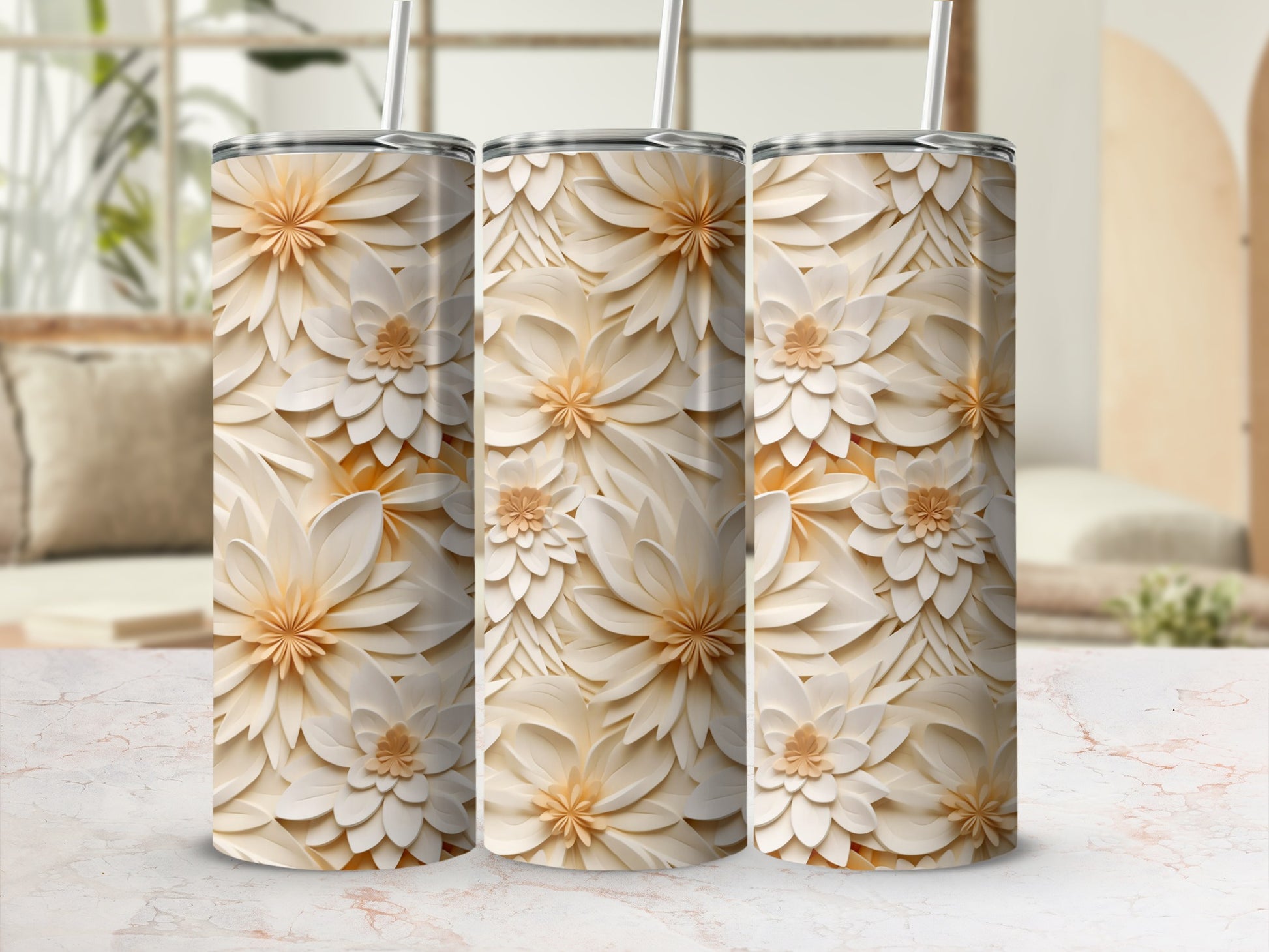 Floral Elegant Design Insulated Tumbler with Straw