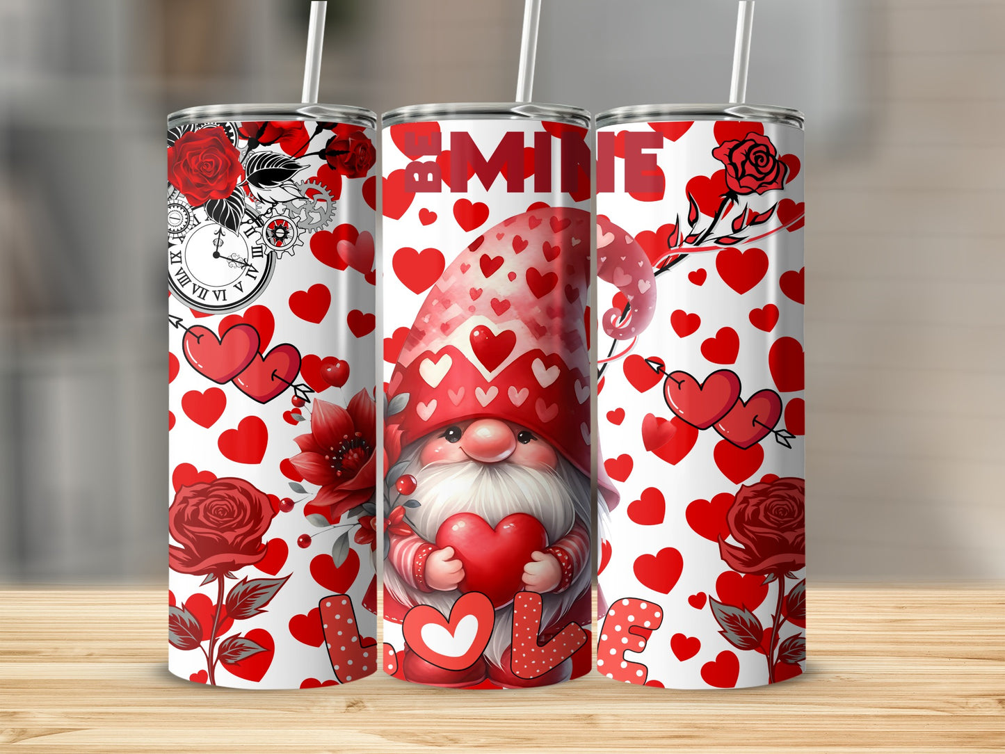 Cute Valentine Themed Gnome Tumbler Wrap Design