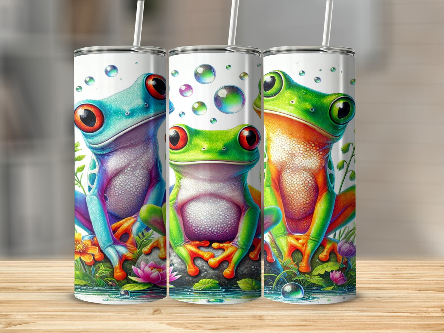 Colorful Frog Design with Nature Background tumbler