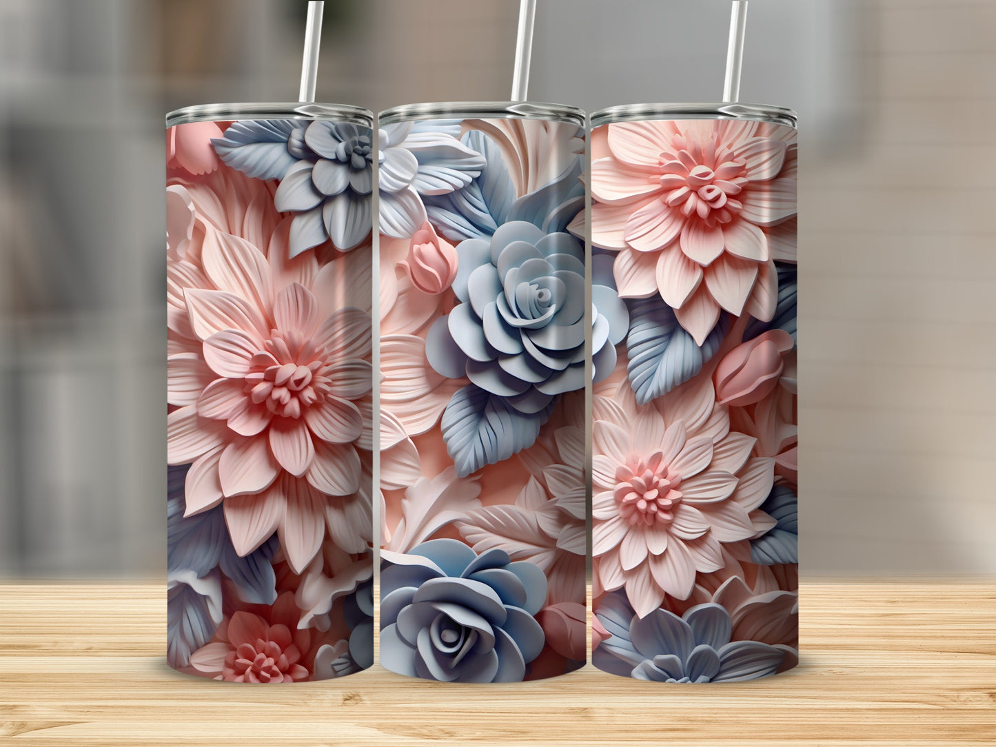Floral Patterned Tumbler with Straw for Everyday Use