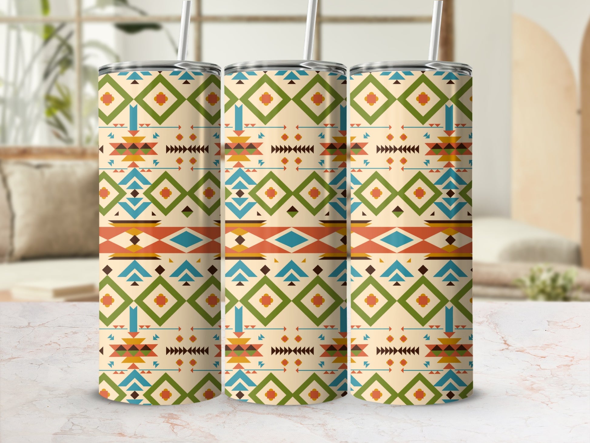 Colorful Geometric Pattern Insulated Tumbler