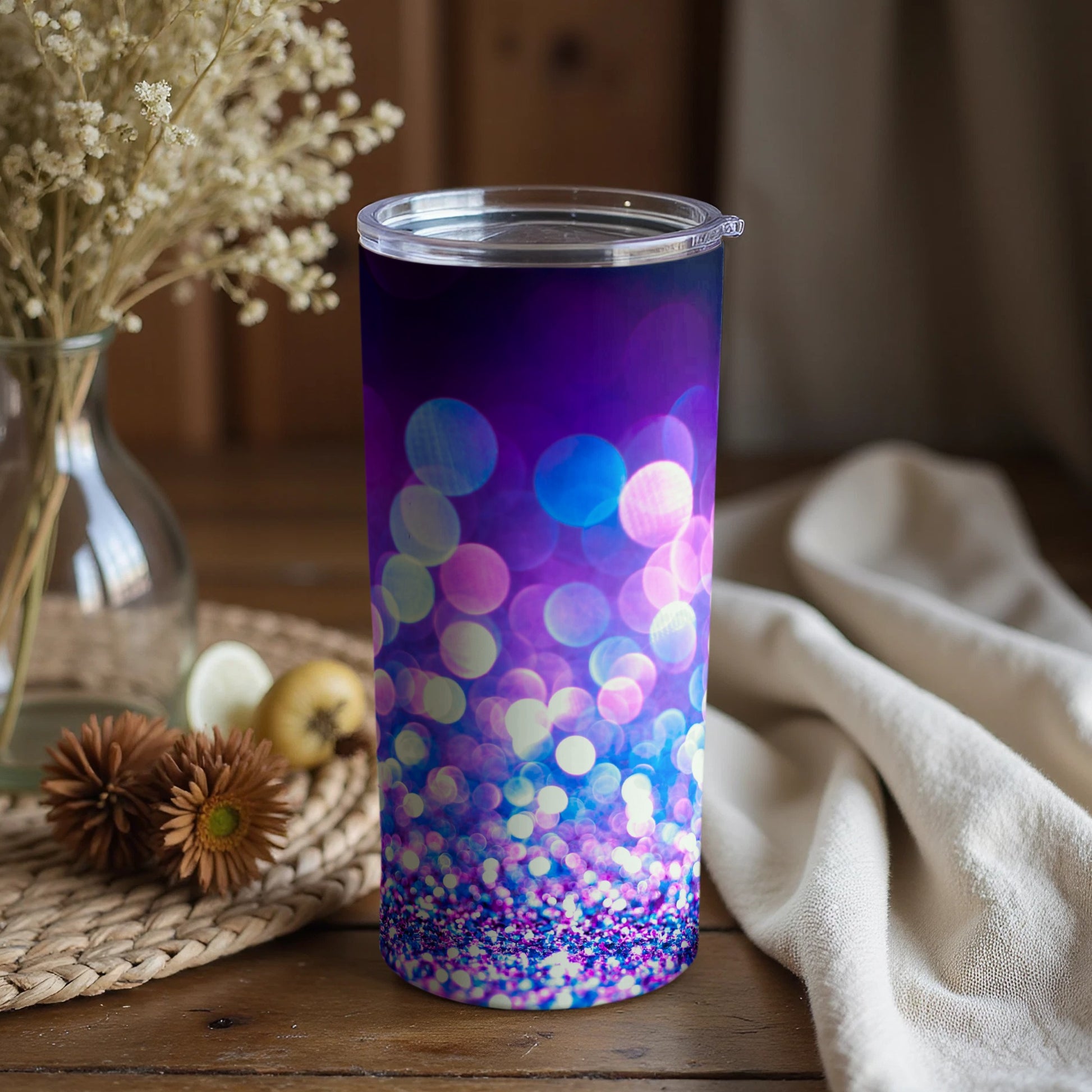 Vibrant Gradient Tumbler with Bokeh Light Effect Design