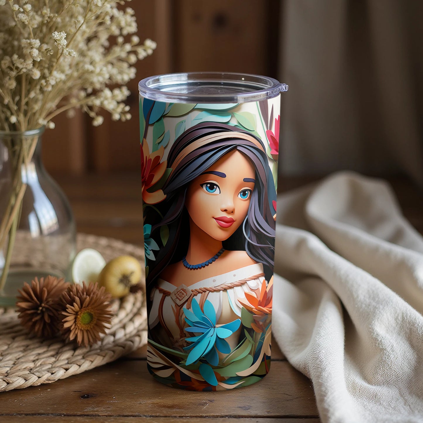 Beautiful Floral Travel Tumbler with Artistic Female Design