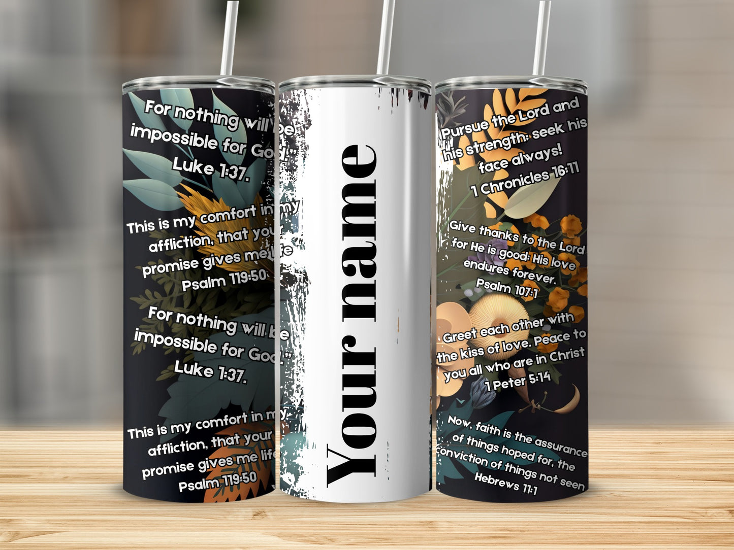 Personalized Bible Verse Themed Tumbler with Straw
